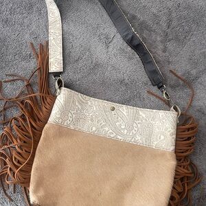 Fringe Accent Cream and Tan Women's Bag